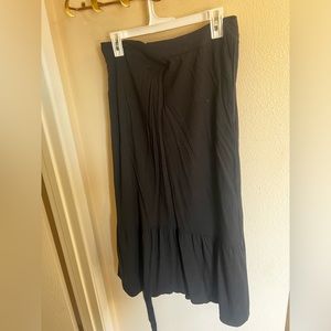 Black linen midi wrap skirt